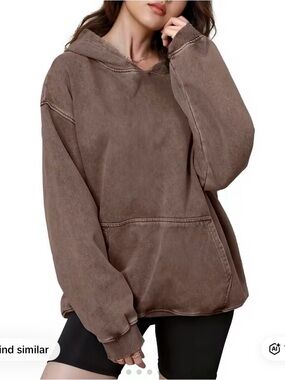 Women's Oversized Brown Hooded Pullover Sweatshirt -XL